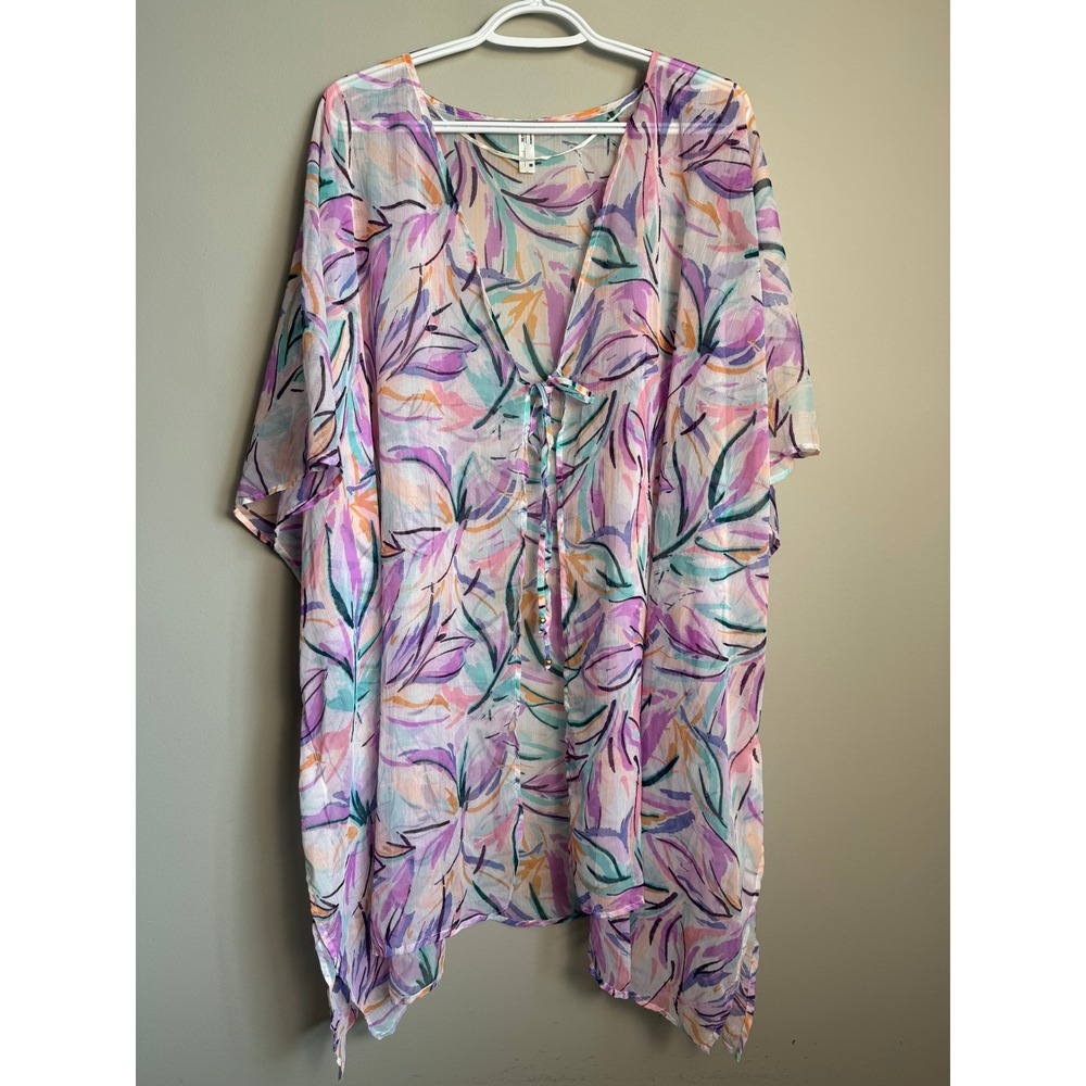 Woolworths Floral Sheer Kaftan Swim Cover Up OS Boho Beach Vacation Resortwear